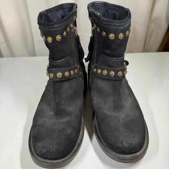 UGG Ankle Boots Black Suede Moto Fabrizia Gold Studs 1003235 Women's Size 7 - Picture 2 of 12